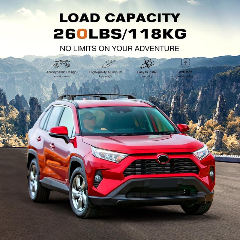 wonderdriver Lockable Roof Rack Cross Bars 260lbs Compatible with Toyota RAV4 2019-2025,Heavy Duty Aluminum Accessories Crossbars (Not for Adventure/TRD Off-Road/Hybrid Woodland Edition/22-24LE) - Image 5